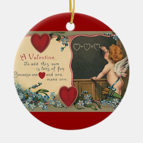Vintage Cute Valentines Day Cherub Teacher Ceramic Ornament