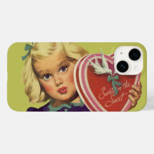 Vintage Cute Valentine's Day, Girl with Chocolates Case-Mate iPhone 14 Case