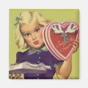 Vintage Cute Valentine's Day, Girl with Chocolates Magnet