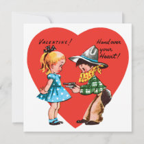 Vintage Cute Valentine's Day, Girl with Cowboy Holiday Card