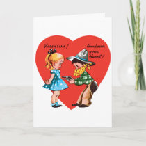 Vintage Cute Valentine's Day, Girl with Cowboy Holiday Card