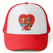 Vintage Cute Valentine's Day, Girl with Cowboy Trucker Hat