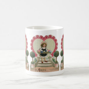 Vintage Cute Valentine's Day, Girl with Flowers Coffee Mug