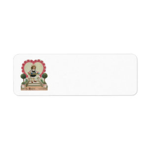 Vintage Cute Valentine's Day, Girl with Flowers Label