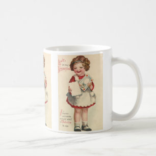 Vintage Cute Valentines Day, Girl with Love Letter Coffee Mug
