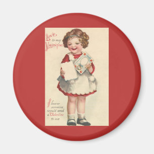 Vintage Cute Valentines Day, Girl with Love Letter Magnet