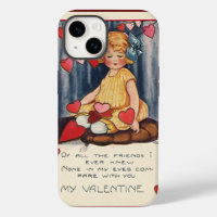 Vintage Cute Valentine's Day, Girl with Red Hearts