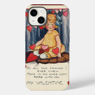 Vintage Cute Valentine's Day, Girl with Red Hearts Case-Mate iPhone 14 Case