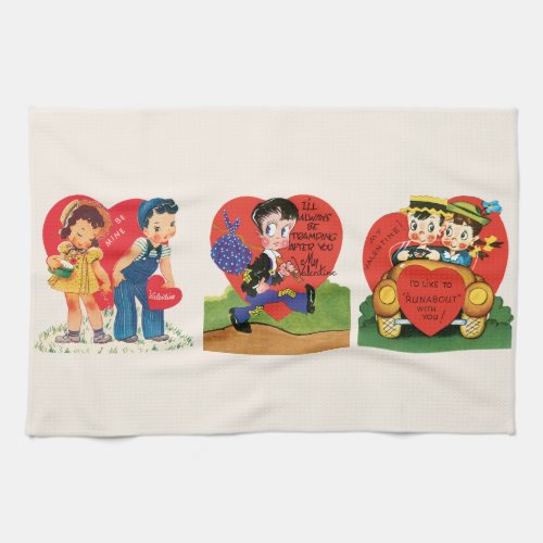 Vintage Cute Valentines Day Retro 50s Kitsch Cof Kitchen Towel