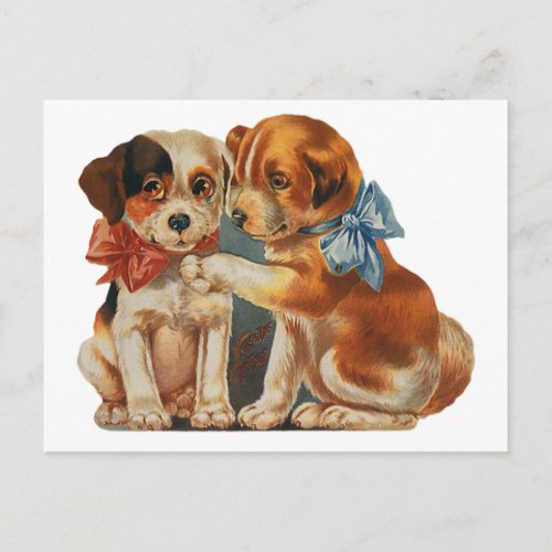 Vintage Cute Valentines Puppy Love Two Dog Mutts Holiday Postcard