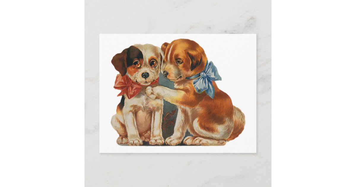 Vintage Cute Valentine's Puppy Love, Two Dog Mutts Holiday Postcard ...