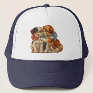 Vintage Cute Valentine's Puppy Love, Two Dog Mutts Trucker Hat