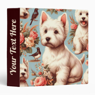 Vintage Cute West Highland White Terrier 3 Ring Binder