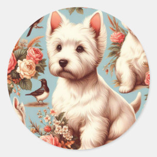 Vintage Cute West Highland White Terrier Classic Round Sticker