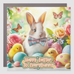 Vintage, Cute, whimsical & colorful Easter bunny Car Magnet