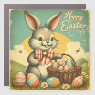 Vintage, Cute, whimsical & colorful Easter bunny Car Magnet