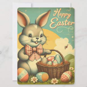 Vintage, Cute, whimsical & colorful Easter bunny Holiday Card