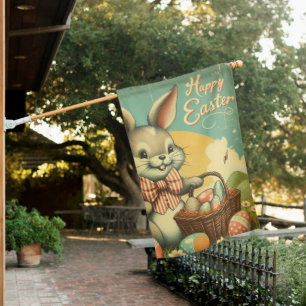Vintage, Cute, whimsical & colorful Easter bunny House Flag
