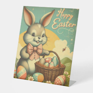 Vintage, Cute, whimsical & colorful Easter bunny Pedestal Sign