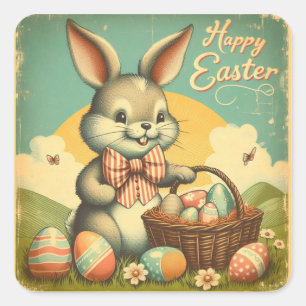 Vintage, Cute, whimsical & colorful Easter bunny Square Sticker