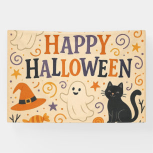 Vintage, cute whimsical Happy Halloween Banner