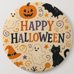 Vintage, cute whimsical Happy Halloween Button