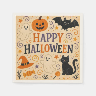 Vintage, cute whimsical Happy Halloween Napkins
