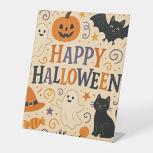 Vintage, cute whimsical Happy Halloween Pedestal Sign