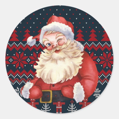 Vintage Cute Winking Santa Claus Christmas Classic Round Sticker