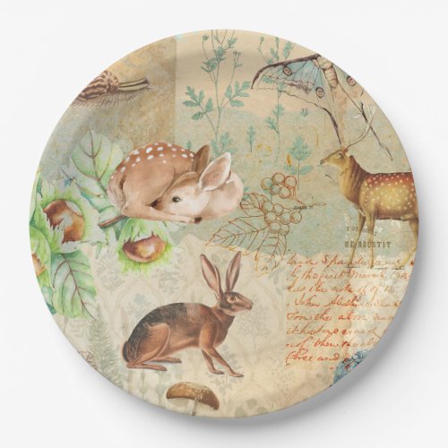 Vintage Cute Woodland Animals Pattern Paper Plates