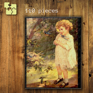 Vintage cutie with birds jigsaw puzzle