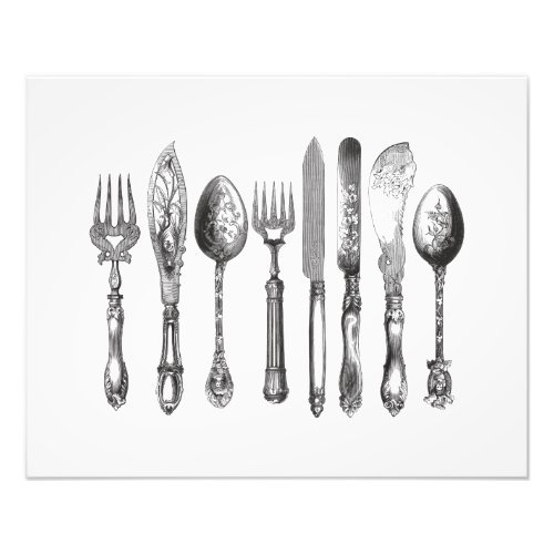 Vintage Cutlery Black White Fork Spoon Knife 1800s Photo Print