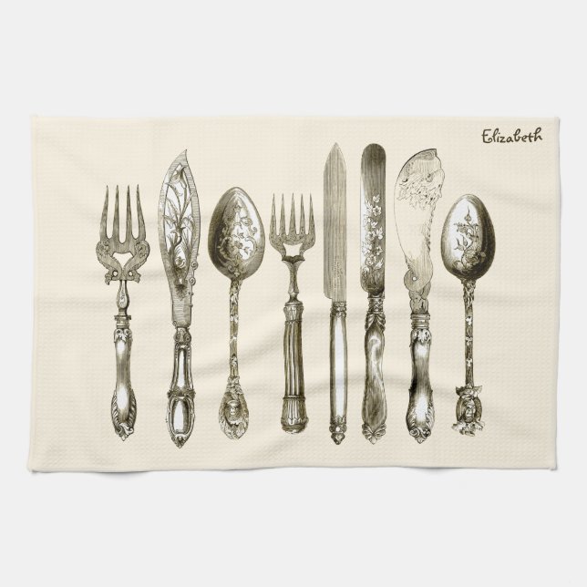 Vintage Cutlery Dining Set various antique knives, Towel (Horizontal)