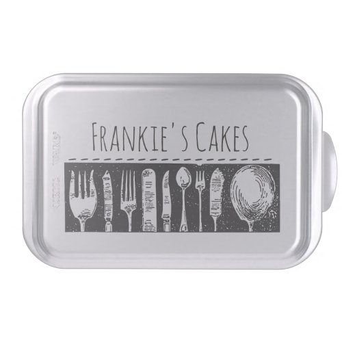 Vintage Cutlery Illustrations Art Personalised Cake Pan