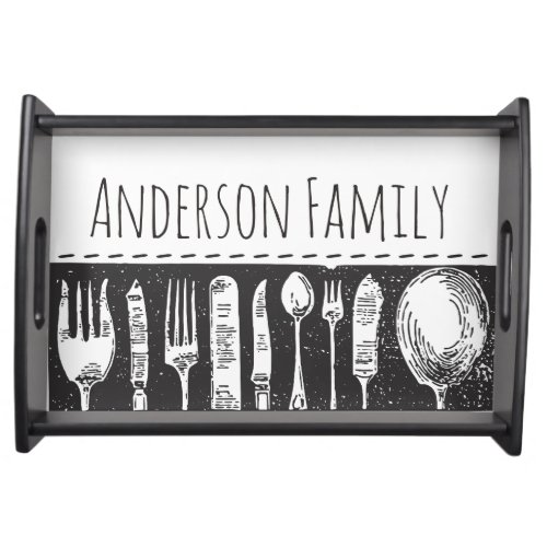 Vintage Cutlery Illustrations Personalised Family Serving Tray