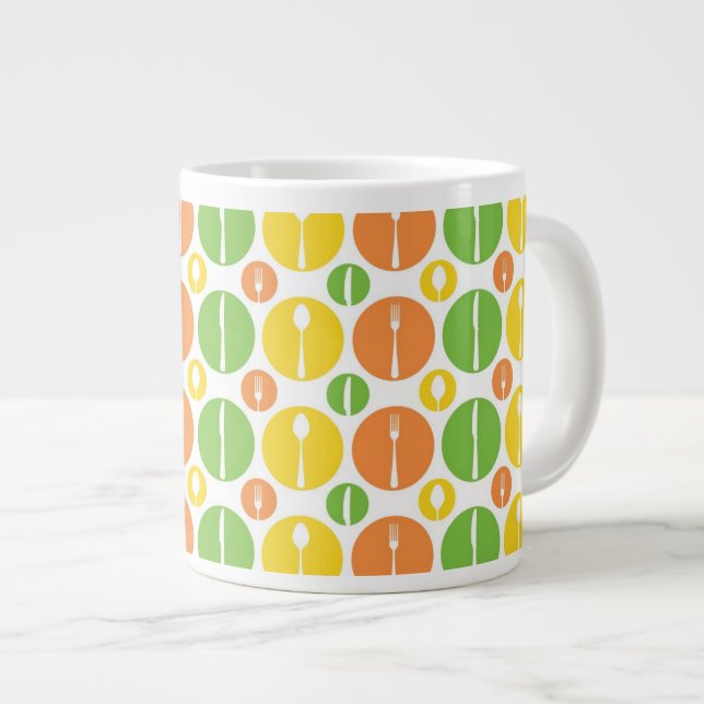 Vintage Cutlery Pattern Giant Coffee Mug (Front Right)