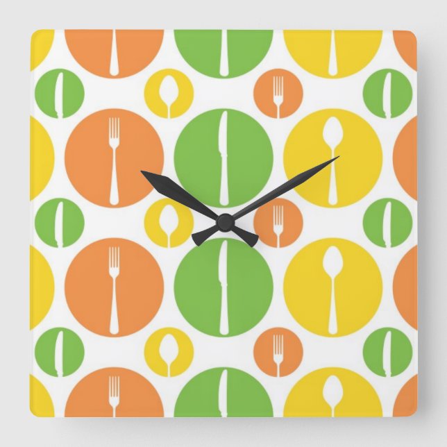 Vintage Cutlery Pattern Square Wall Clock (Front)