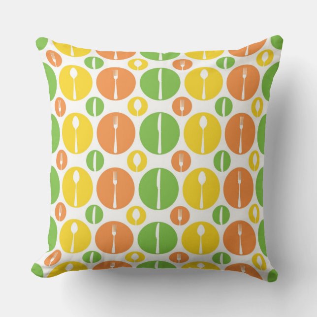 Vintage Cutlery Pattern Throw Pillow (Front)