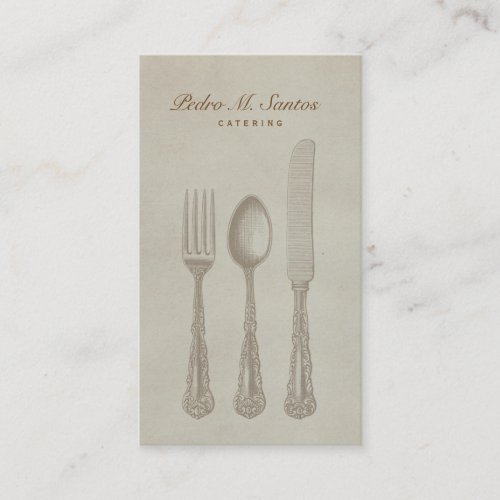 Vintage Cutlery Plain Simple Catering Professional Business Card