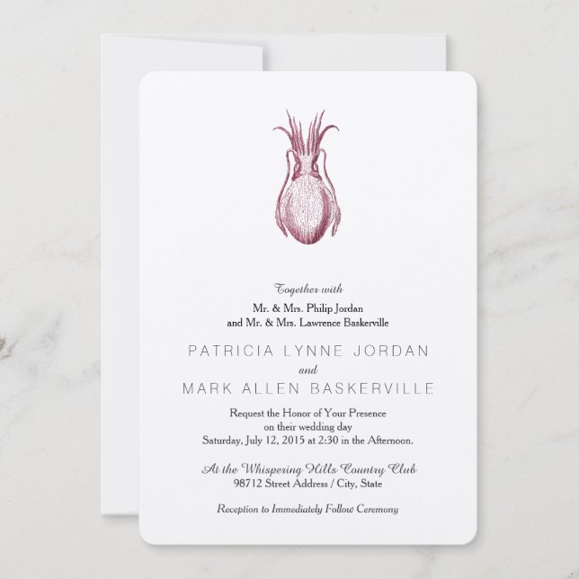 Vintage Cuttlefish Illustration Pattern Invitation (Front)