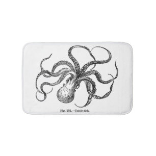 Vintage cuttlefish octopus kraken steampunk nautic bathroom mat