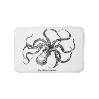 Vintage cuttlefish octopus kraken steampunk nautic bathroom mat
