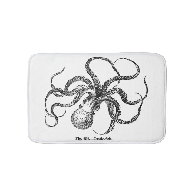 Vintage cuttlefish octopus kraken steampunk nautic bathroom mat (Front)