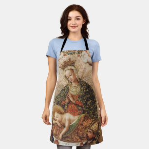 Vintage Cuzco School Virgin Adoring Christ Child Apron