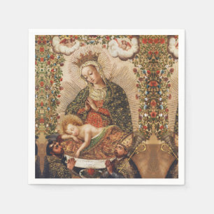 Vintage Cuzco School Virgin Adoring Christ Child Napkins