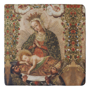 Vintage Cuzco School Virgin Adoring Christ Child Trivet