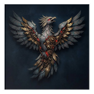 Vintage Cyber-Phoenix:Aged Gold & Neon Mythic Bird Acrylic Print