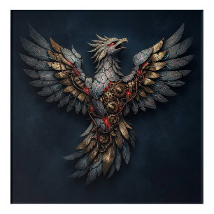 Vintage Cyber-Phoenix:Aged Gold & Neon Mythic Bird Acrylic Print