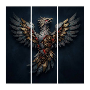 Vintage Cyber-Phoenix:Aged Gold & Neon Mythic Bird Triptych