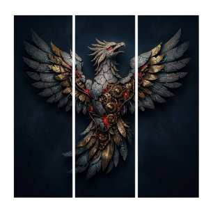 Vintage Cyber-Phoenix:Aged Gold & Neon Mythic Bird Triptych